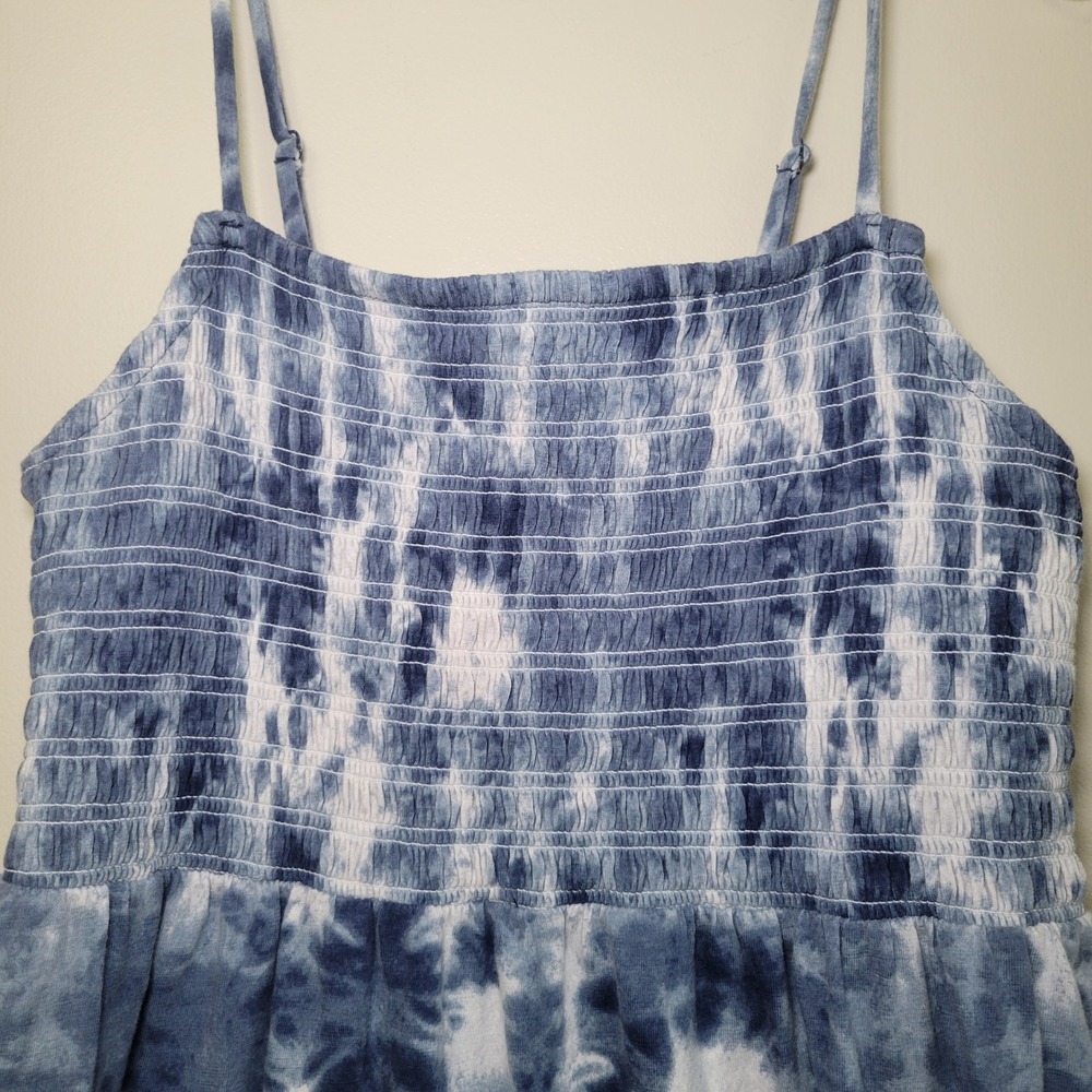 Old Navy Blue Tie Dye Smocked Maxi Dress Women's Medium Adjustable Straps Boho - Picture 2 of 10